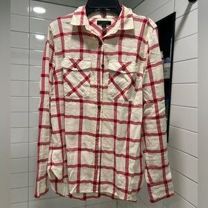 J. Crew Cream and Red Plaid Shirt